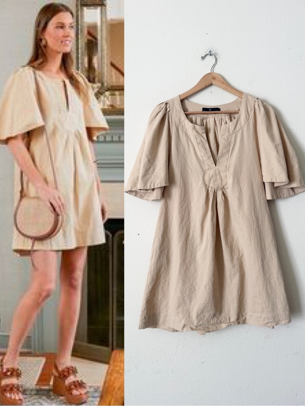 Tuckernuck Pomander Place LARGE Finley Flutter Sleeve mini dress in beige